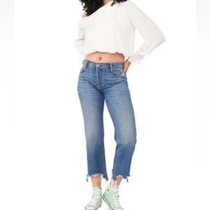 Free people Maggie mid-rise straight leg distressed hem denim jeans size 26